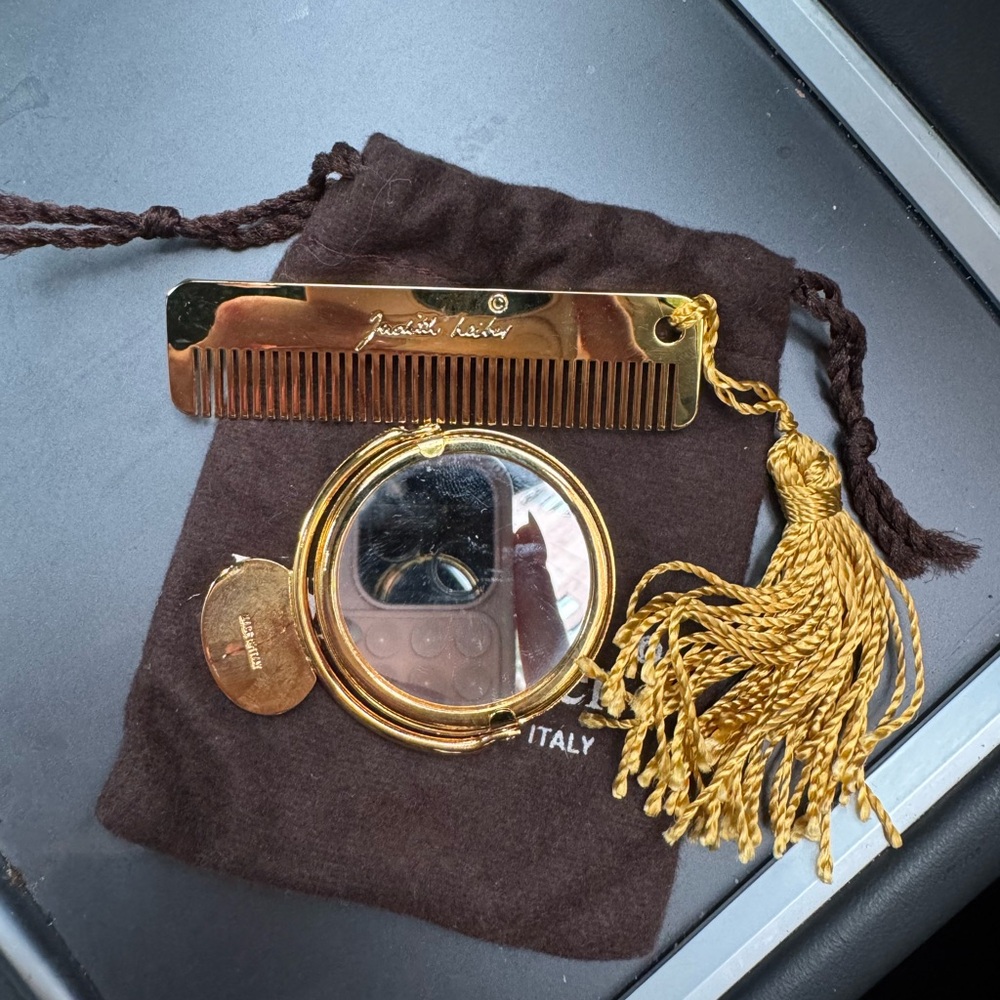 Judith Leiber Gold Comb with Brown Pouch